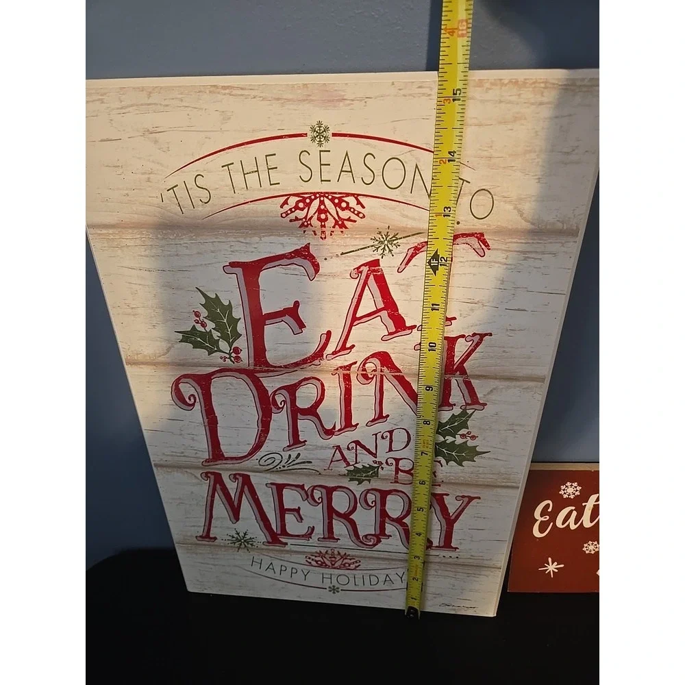 EAT‎ DRINK And BE MERRY Christmas Wood Signs - Holiday Decor Set of 2